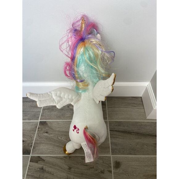 Barbie Dreamtopia Rainbow Unicorn Plush Toy White Gold Wings Rainbow Hair - Picture 12 of 12